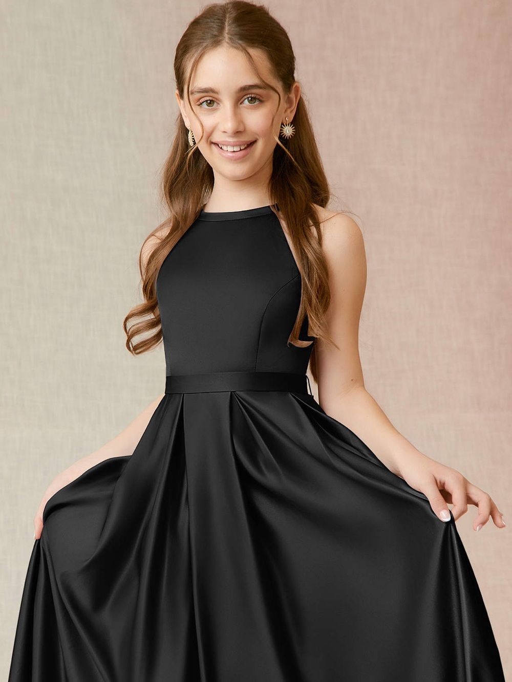 Azazie Black Satin Formal Kids Dress